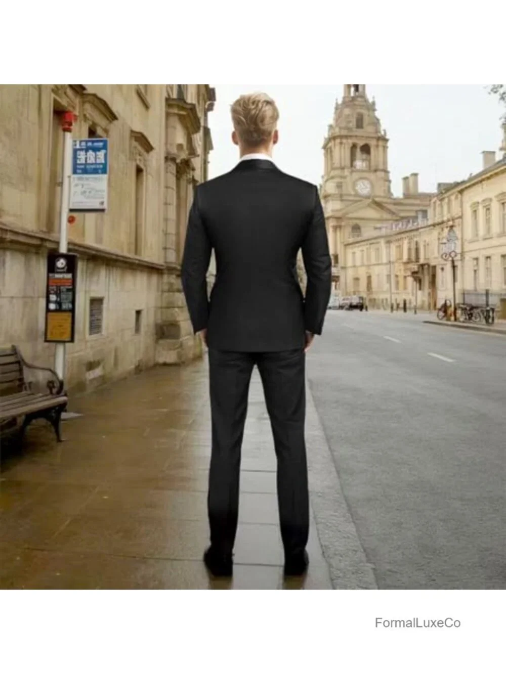Men's Double Breasted Slim Fit Tuxedo Suit Set with Rhinestone Beading
